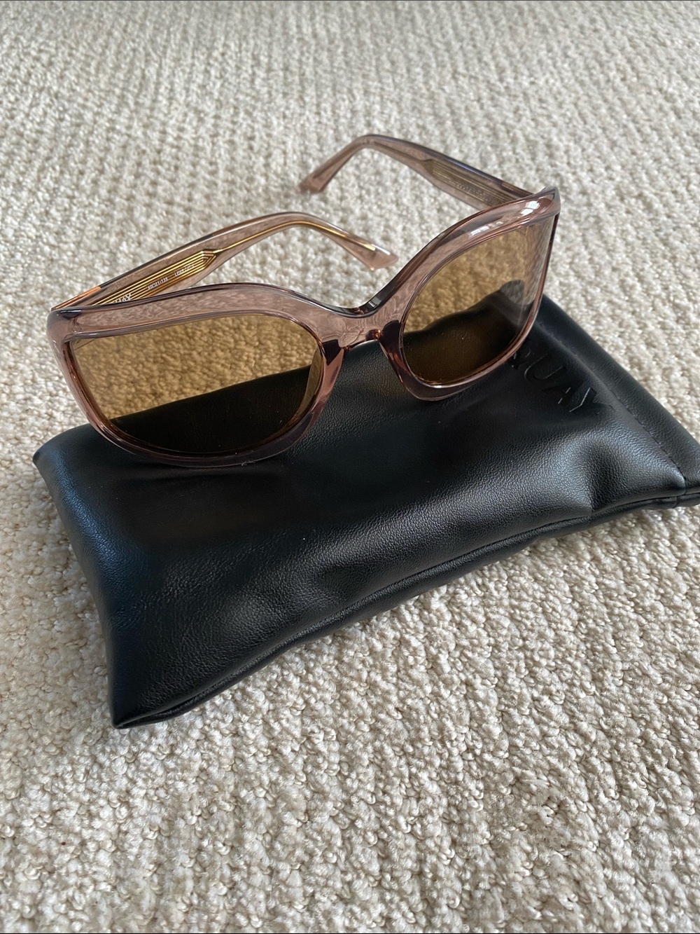 Quay Australia Light Nuetral Pinkish Brown Translucent Frame Sunglasses